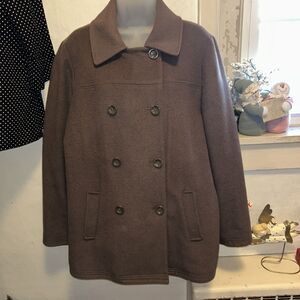 J.Jill‎ Pea Coat Womens Size L Brown Double Breasted Lined Wool Blend Classic